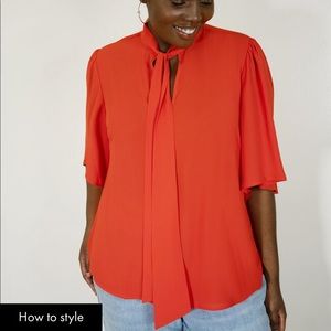 Size20w ELOQUII FLUTTER SLEEVE TIE BLOUSE NWT ORANGE